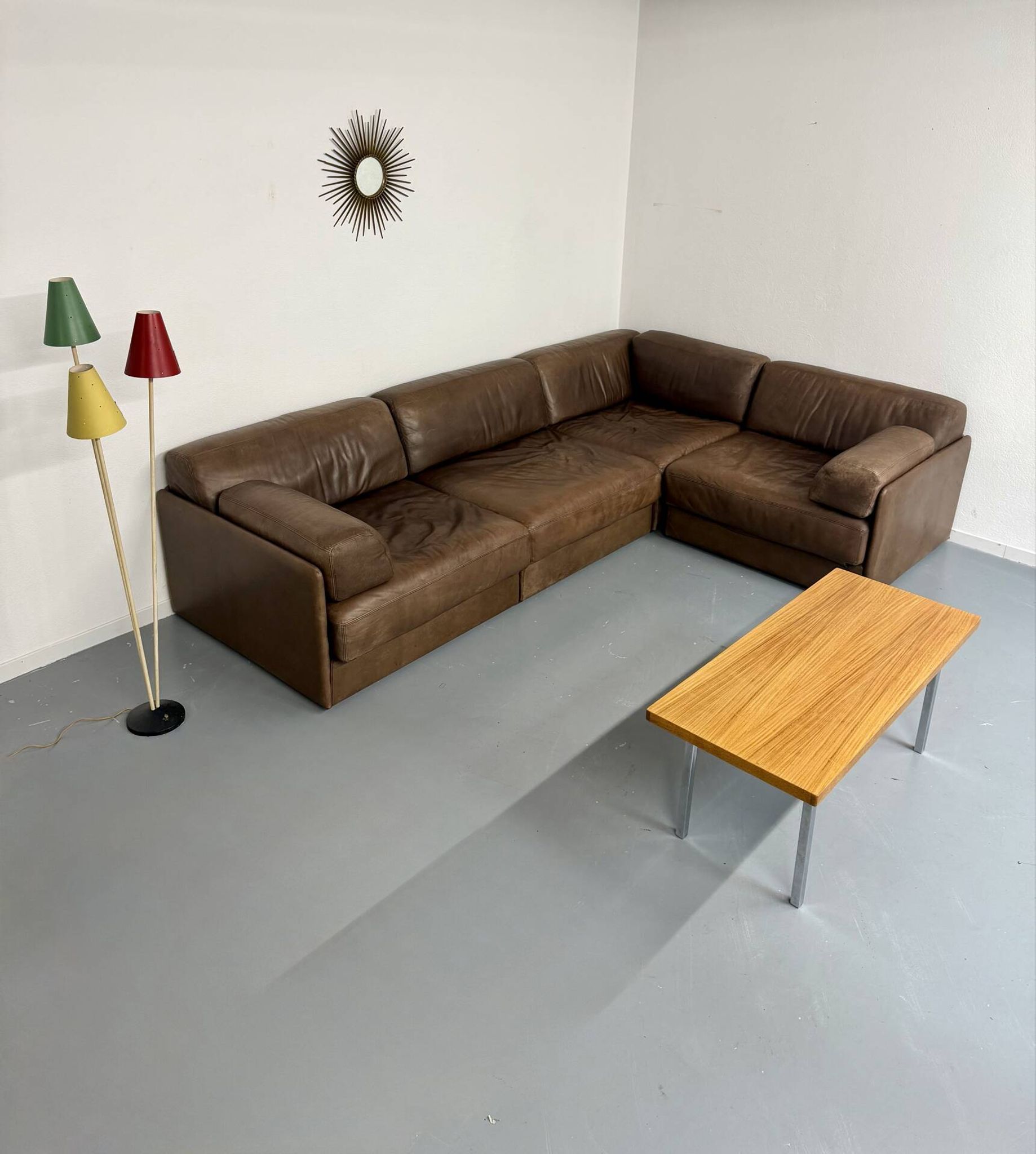 Canapé d’angle modulable DS-76 en cuir marron design De Sede année 80 