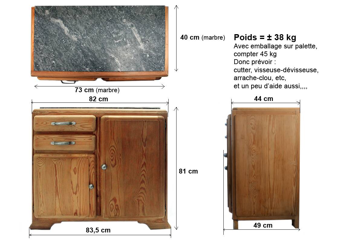 Low mado buffet, marble top, sanded