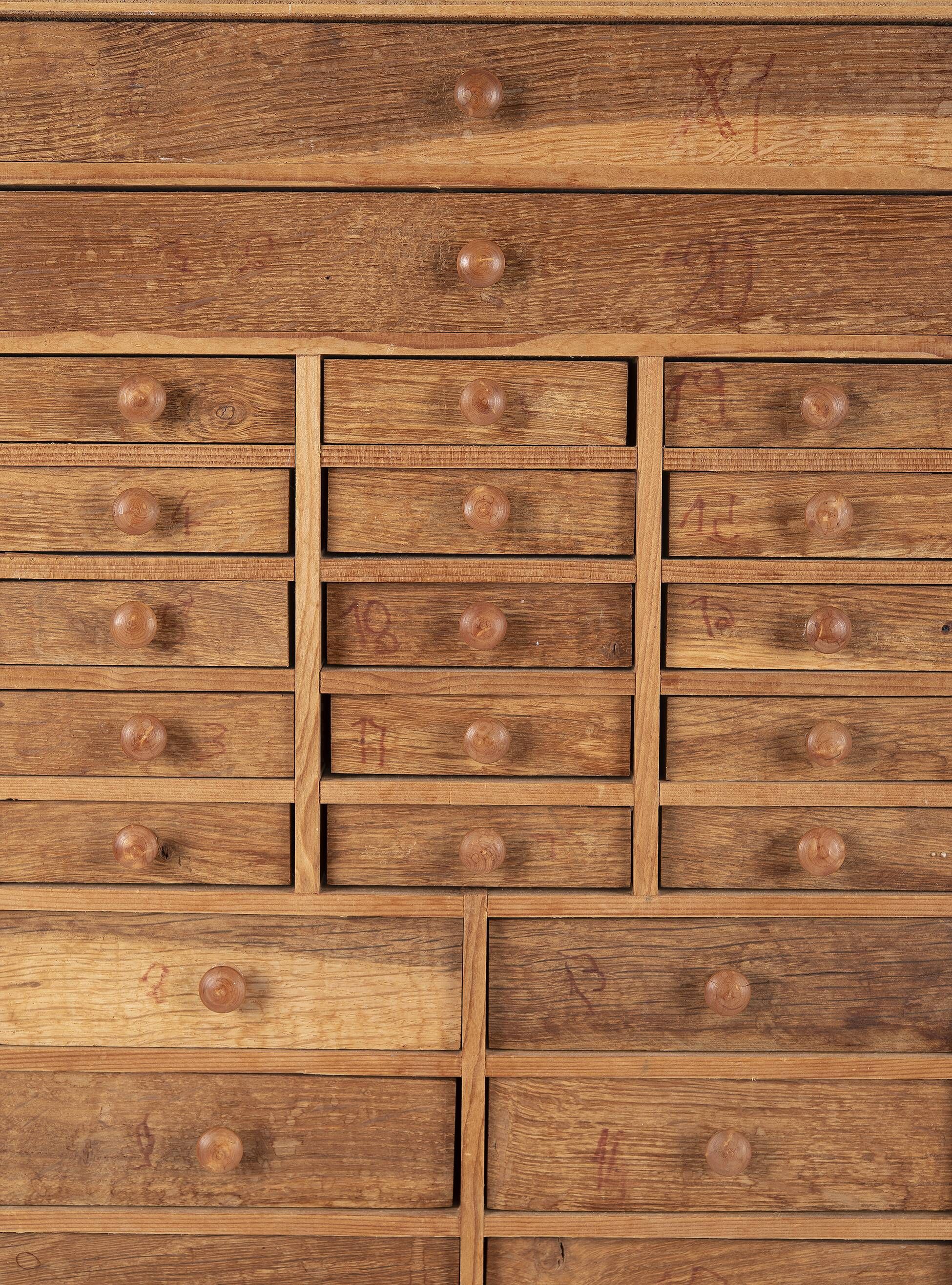 Old small piece of furniture, watchmaker's layette from the 60s.