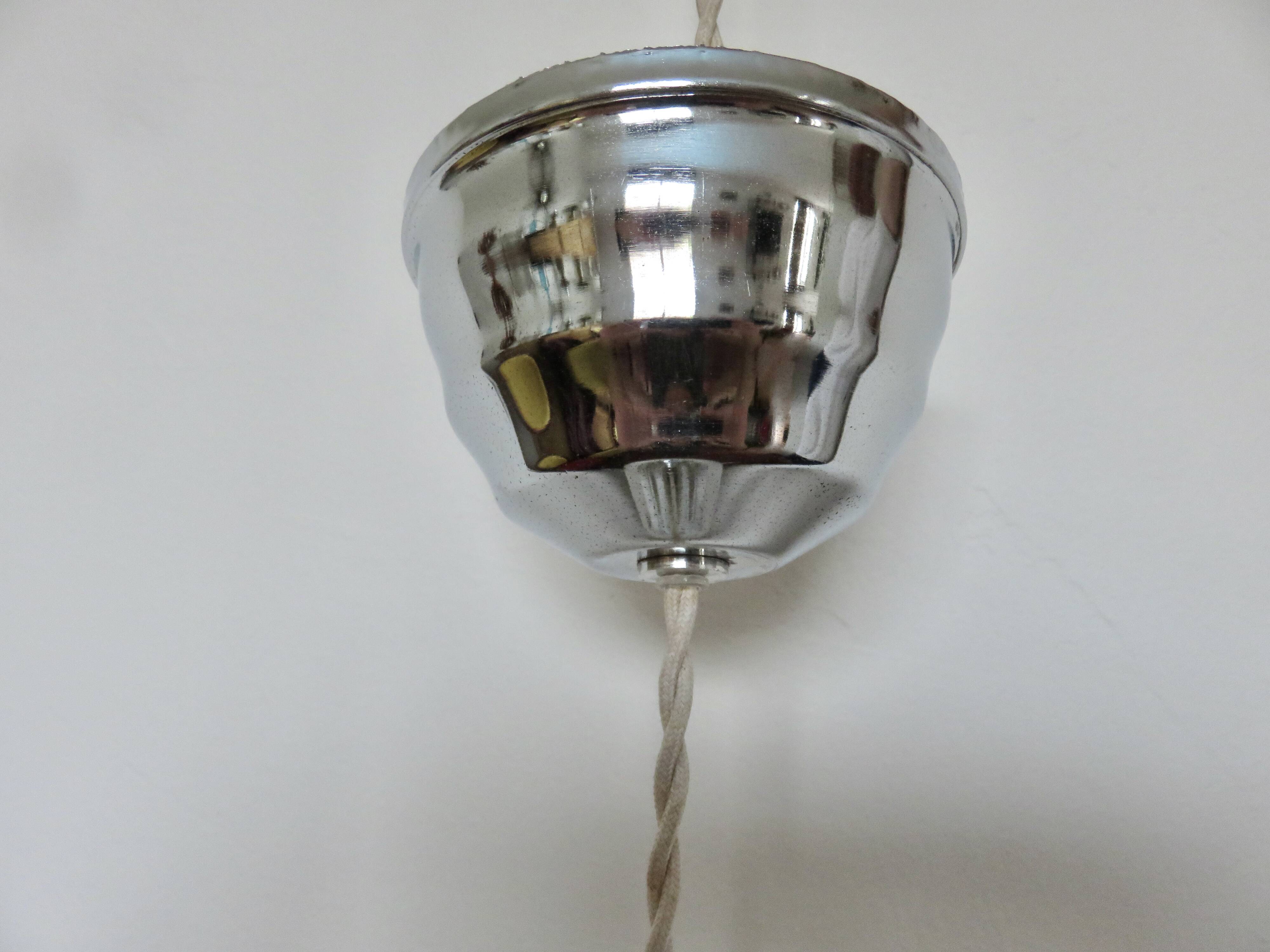 Art Deco pendant light in opaline and chrome-plated brass, 1930s-1940s
