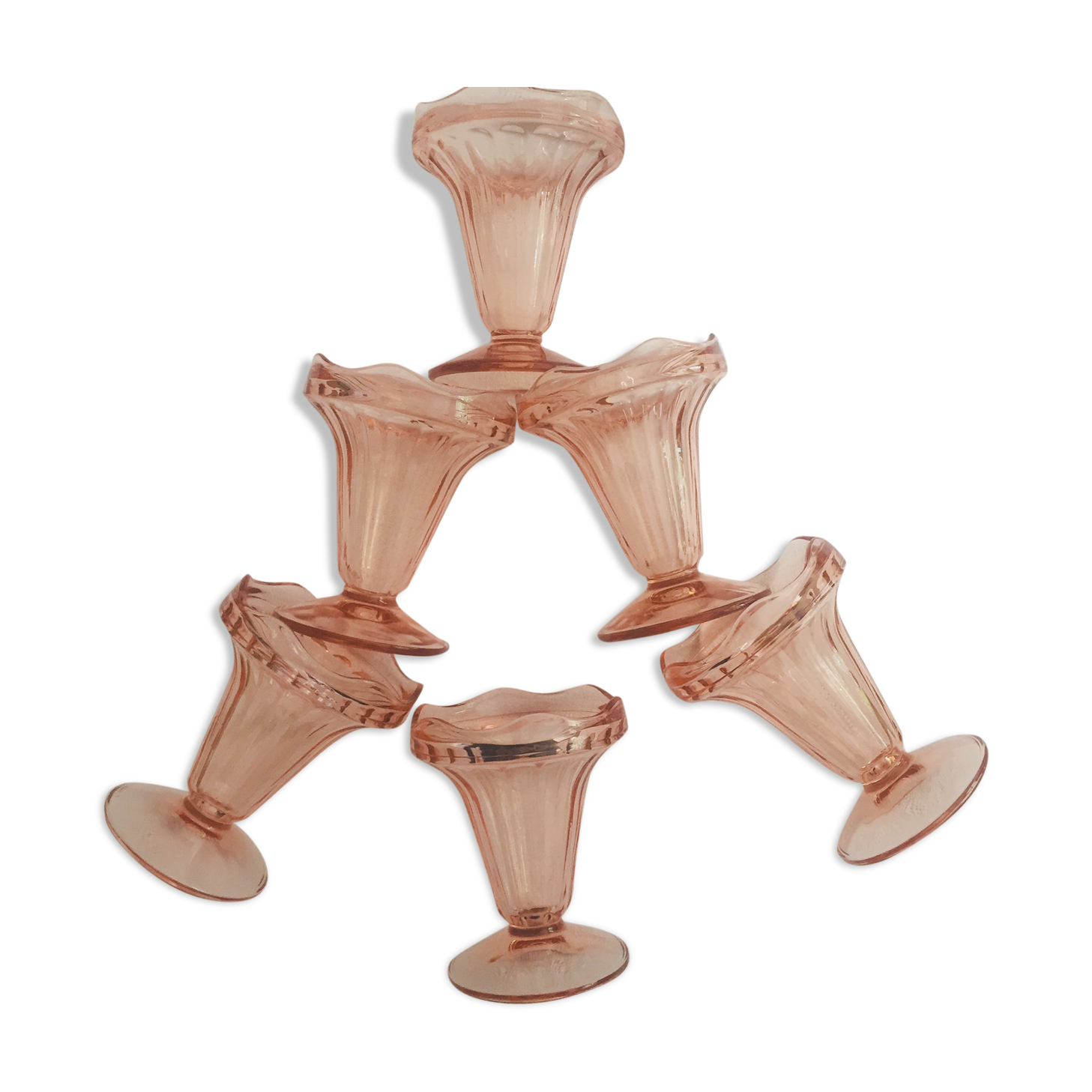 6 pink glass ice cups