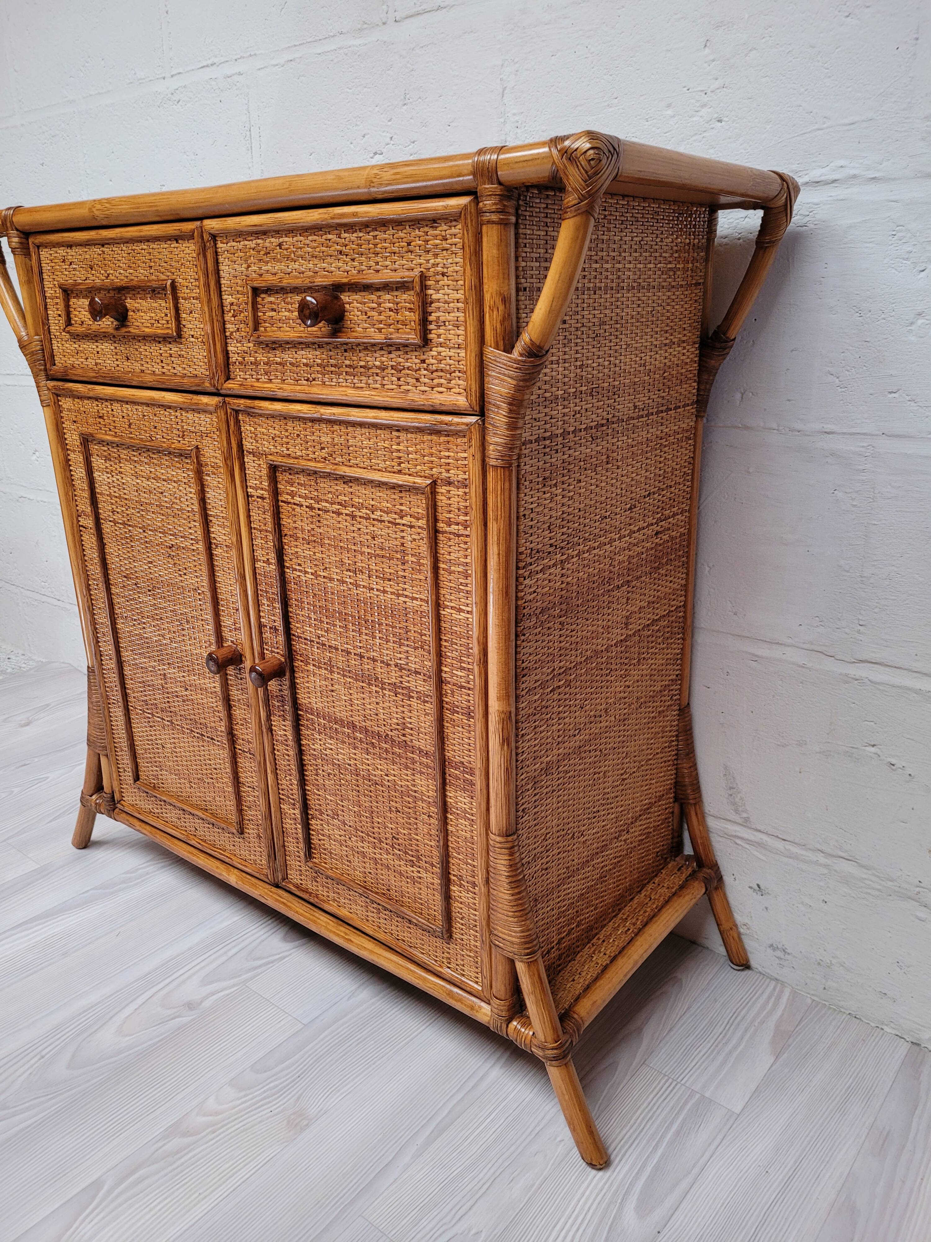Bamboo and rattan chest of drawers from the 60s