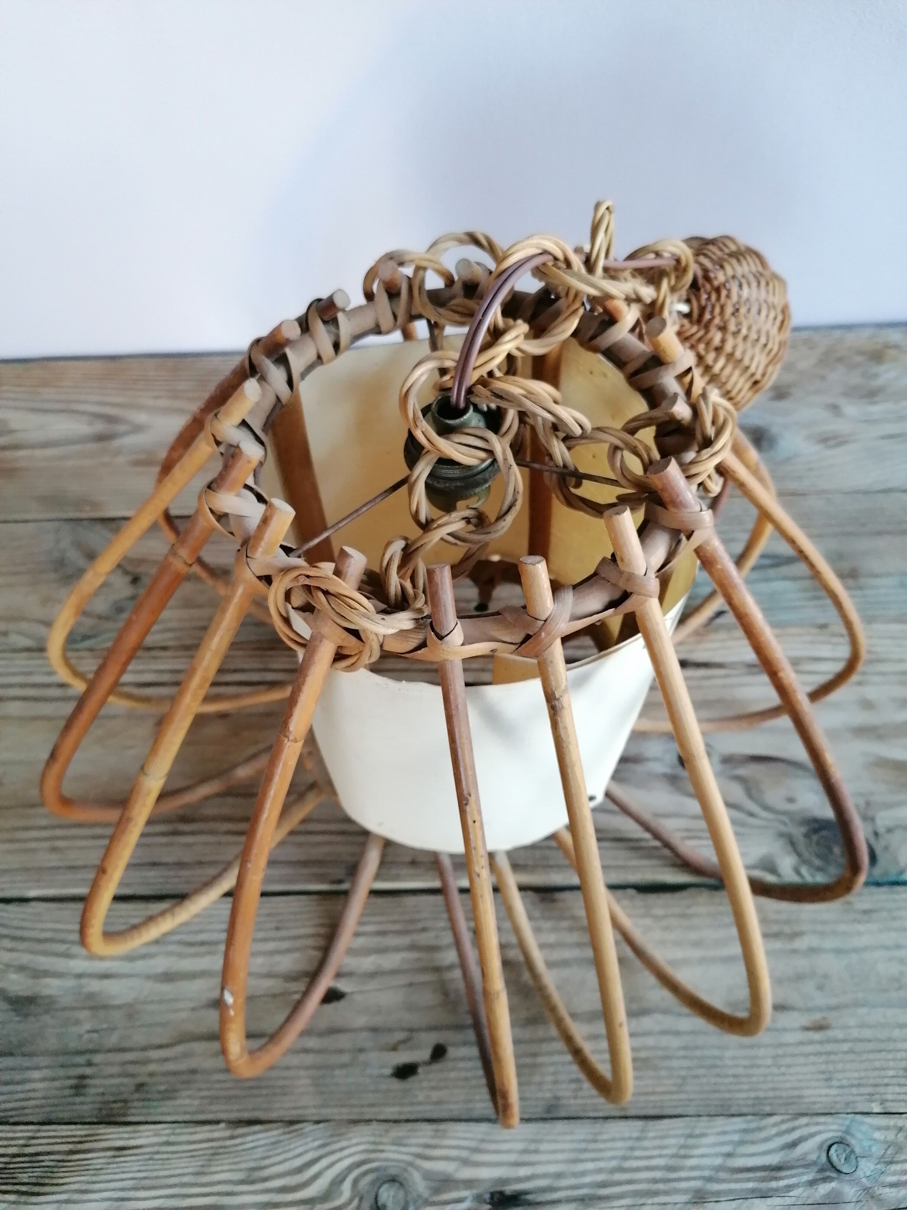 Louis Sognot style vintage rattan cage hnaging