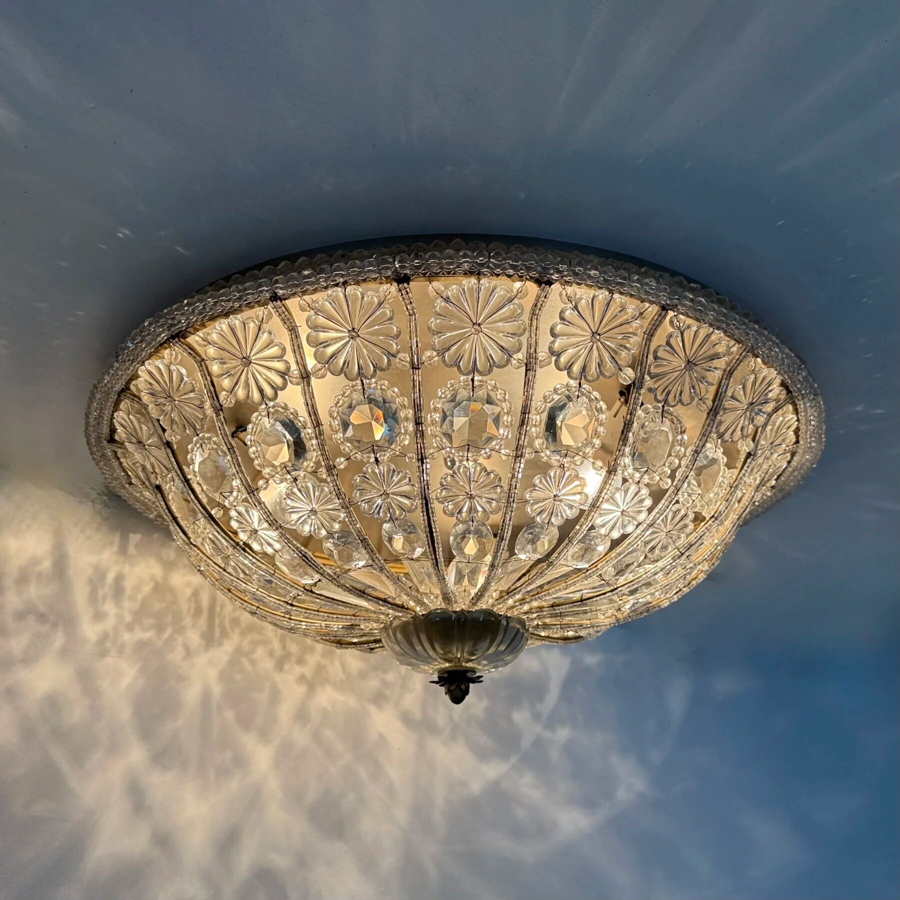 Large crystal Banci Italy ceiling lamp, 1960s