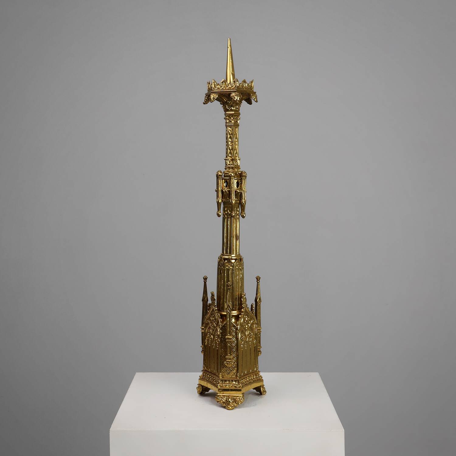 Neo‑Gothic Copper Church Candleholder Stamped “LL A Paris”, France ca. 1880