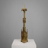 Neo‑Gothic Copper Church Candleholder Stamped “LL A Paris”, France ca. 1880