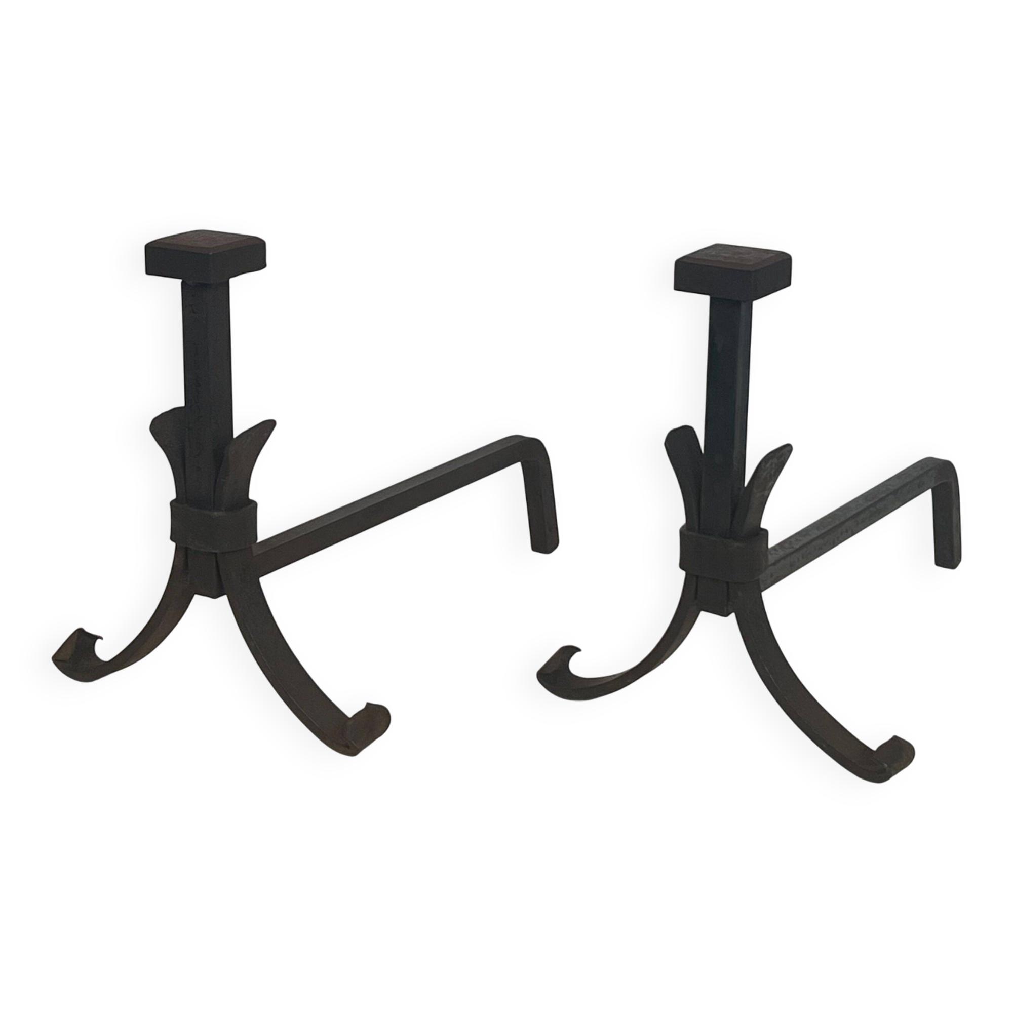 Pair of modernist wrought iron fire dogs