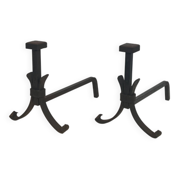 Pair of modernist wrought iron fire dogs