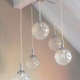 Suspension cascade with five globes and chrome metal / vintag years 60-70