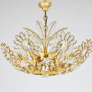 Ernst Palme Grand Chandelier Palm Tree Flower Palwa, Gilded Brass, Crystals, 1970s