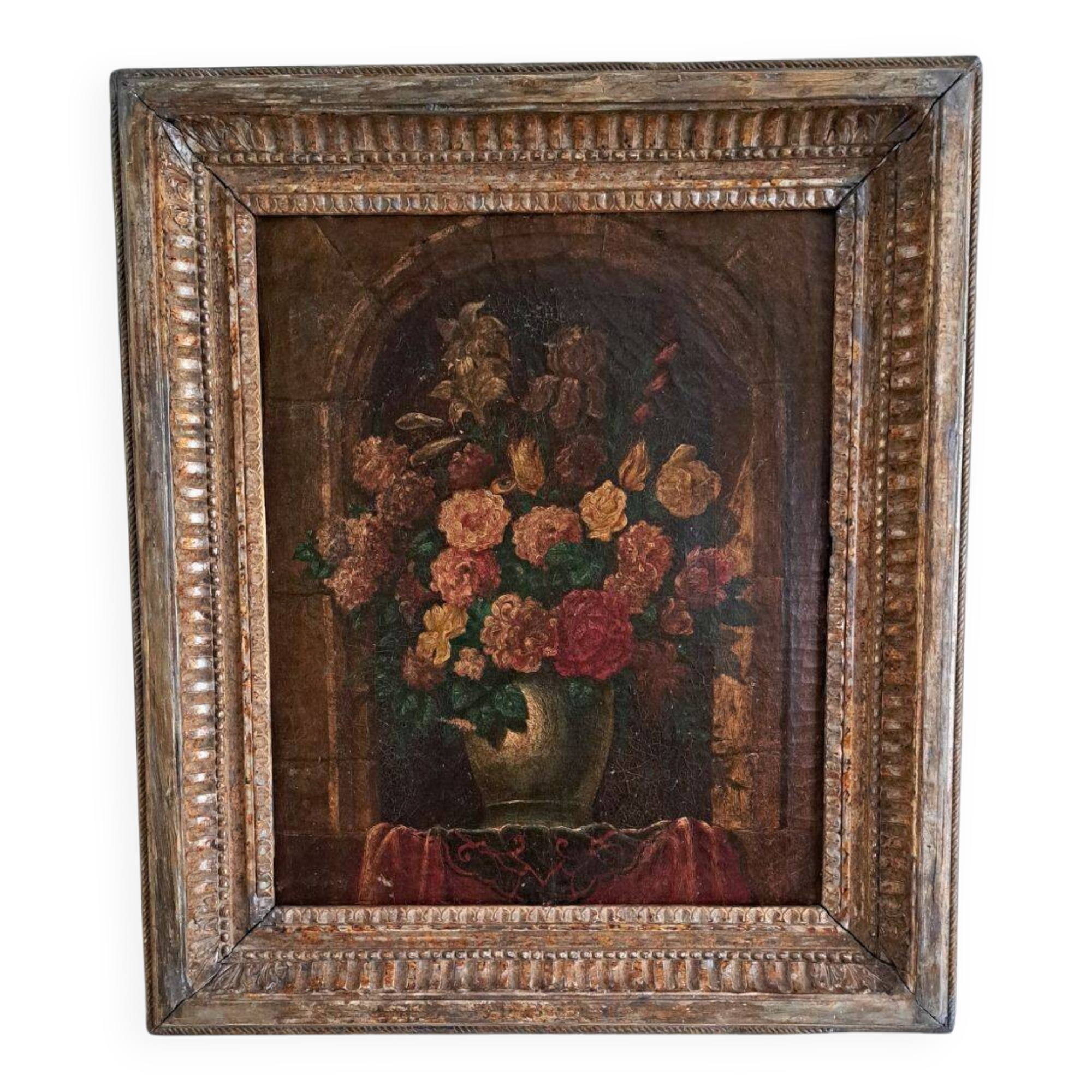 Old table from the 19th century – Floral still life, oil on canvas.