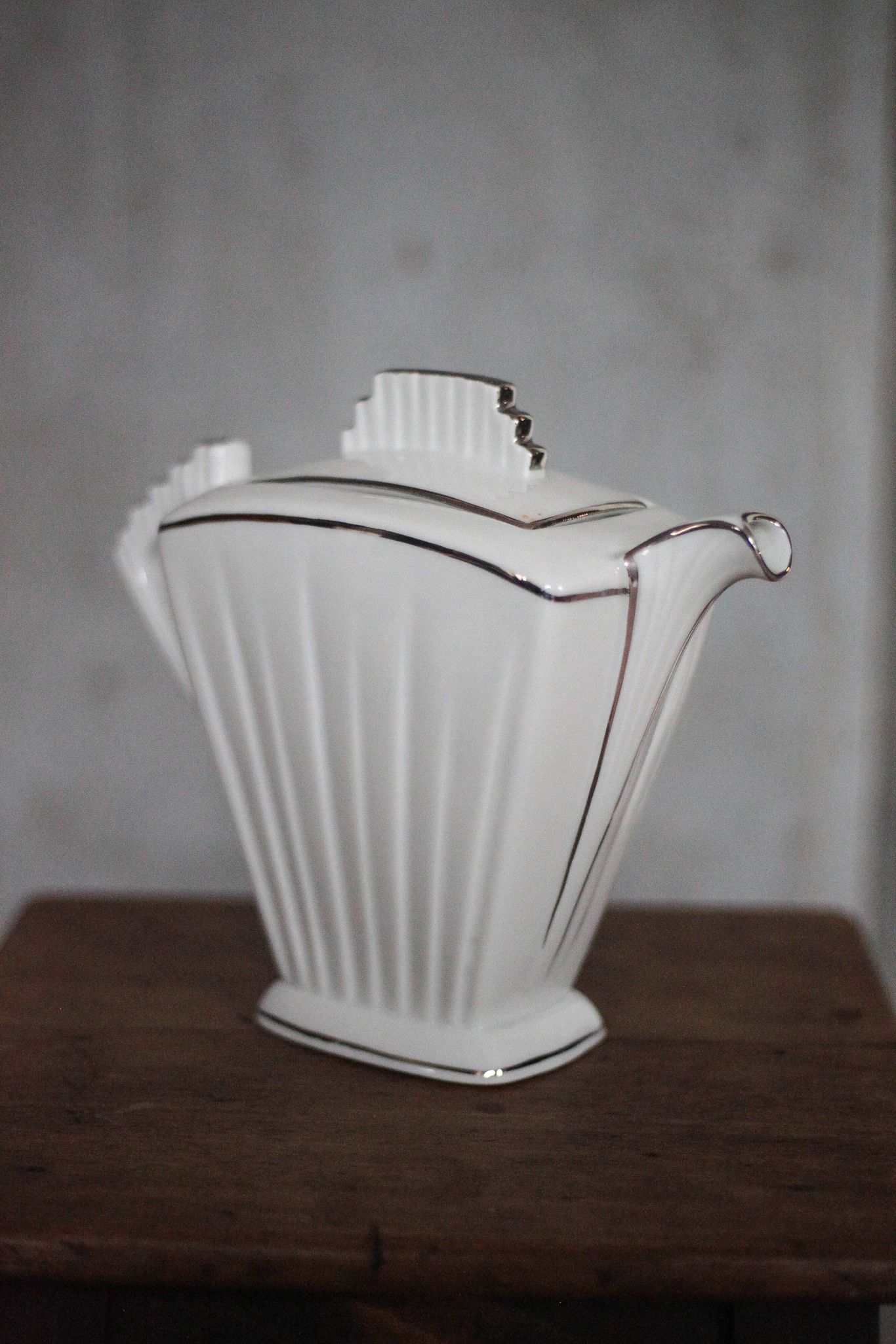 Art Deco porcelain teapot in a fan shape, Limoges porcelain coffee pot