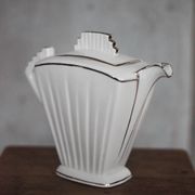 Art Deco porcelain teapot in a fan shape, Limoges porcelain coffee pot