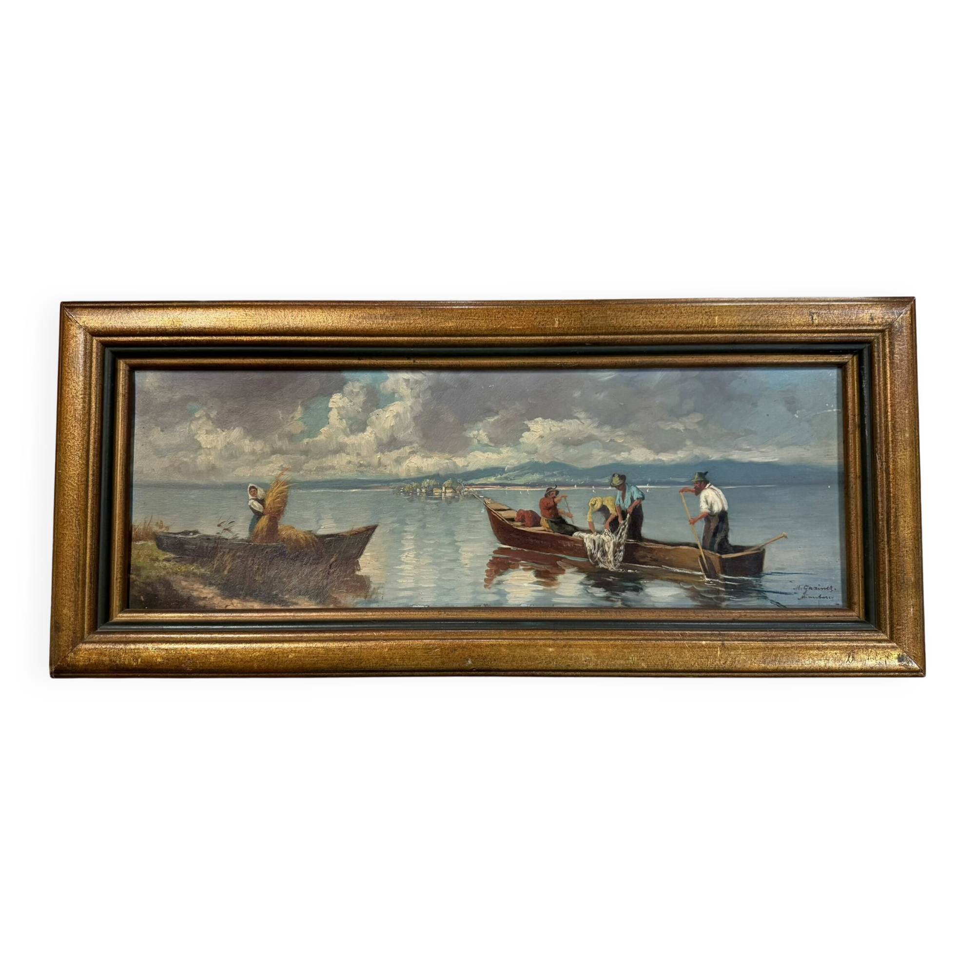 Gabrielle Rainer: oil painting on panel / fishermen