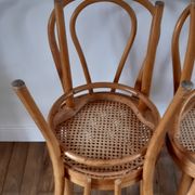 Set of 4 bistro chairs in turned wood and cannage rattan 50s