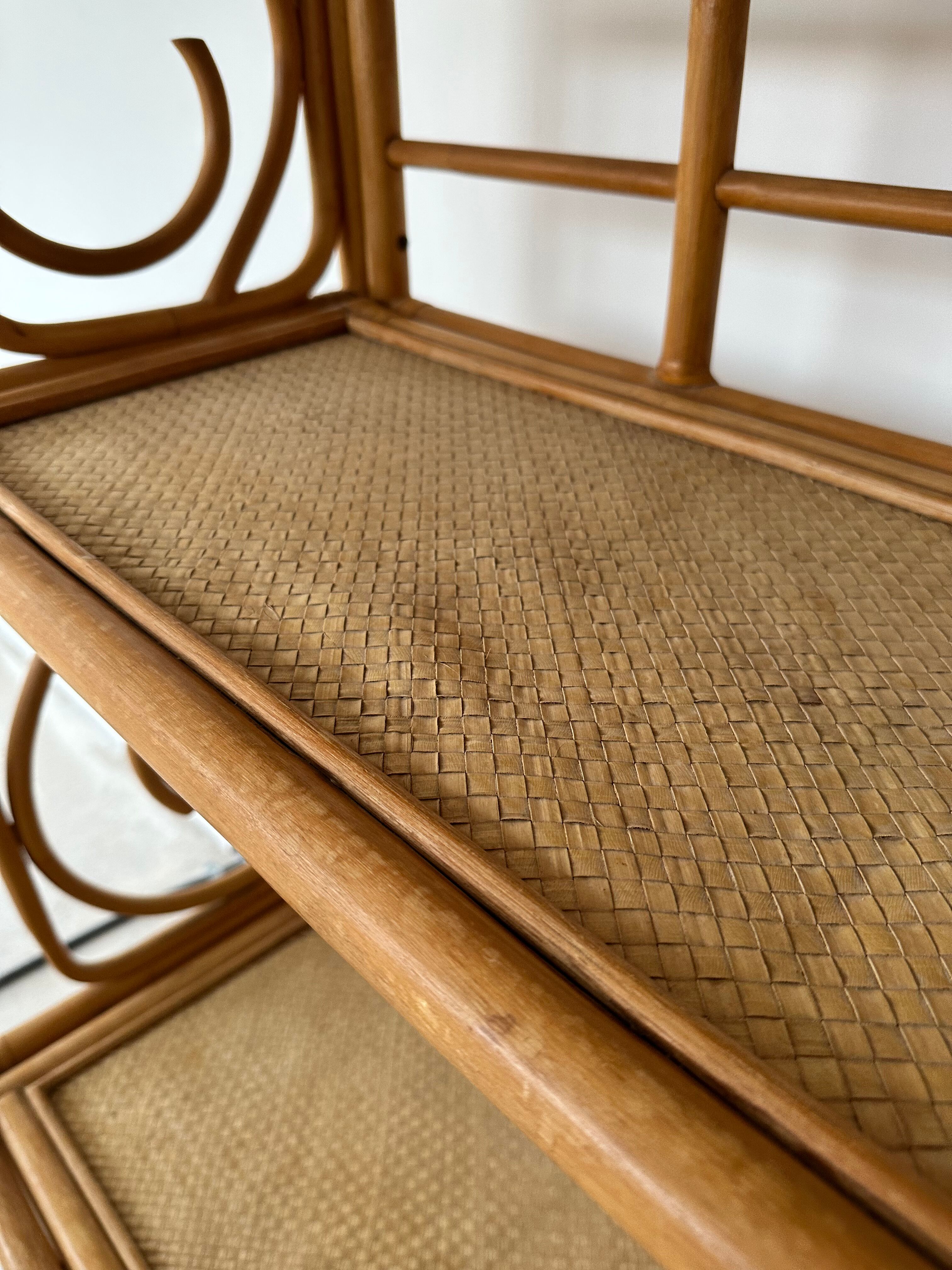 Vintage curved rattan shelf cabinet from the 60s