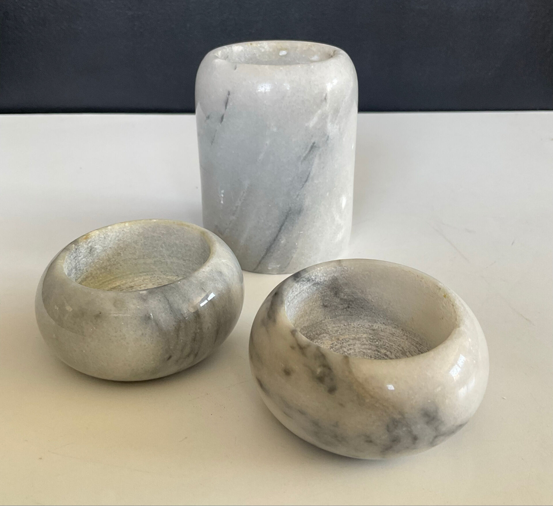 Vintage marble candlestick trio