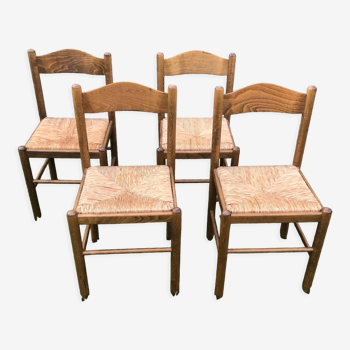 4 wood and straw chairs