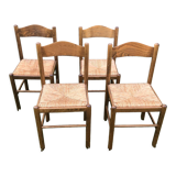 4 wood and straw chairs