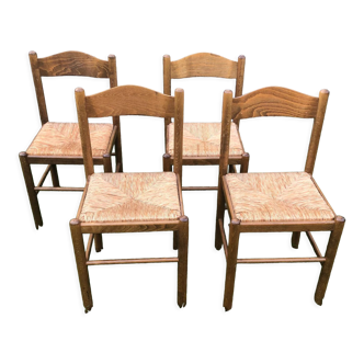 4 chaises bois et paille