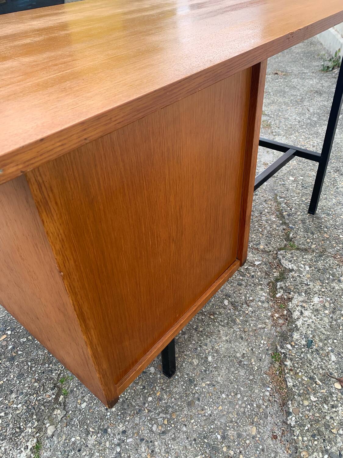Vintage modernist desk in wood and metal