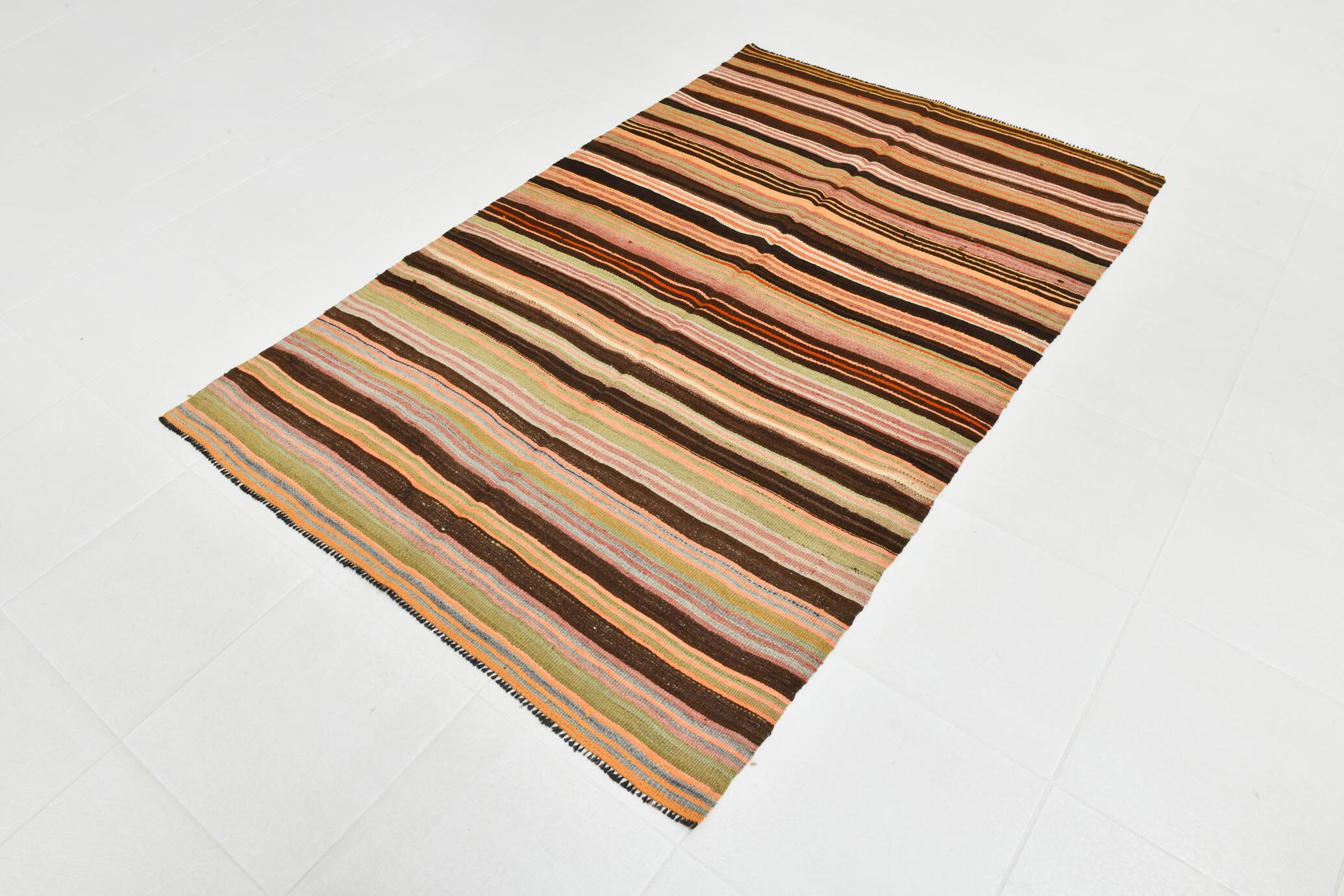 Tapis kilim turc anatolien rayé 5x7, 139x215 cm
