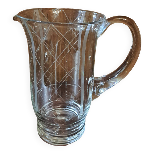 Pichet verre taillé quadrillage années 50