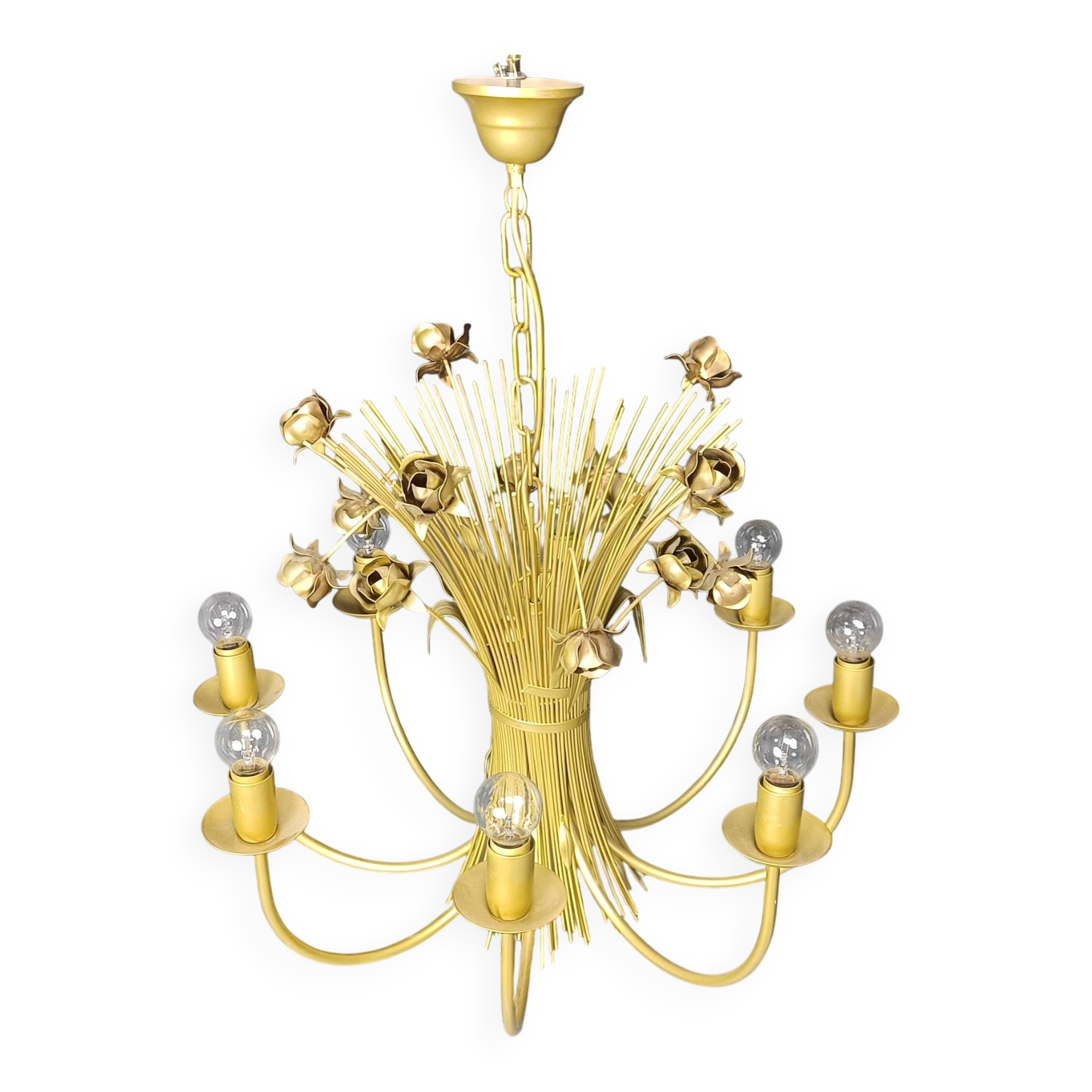 Vintage metal flower chandelier, 1980s