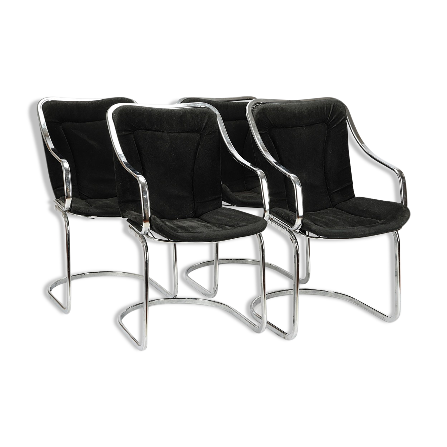 4 chaises en métal chrome, Cidue, Italie , 1980s.