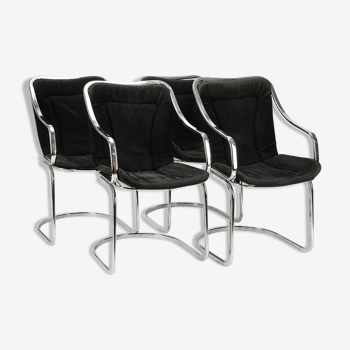 4 chaises en métal chrome, Cidue, Italie , 1980s.