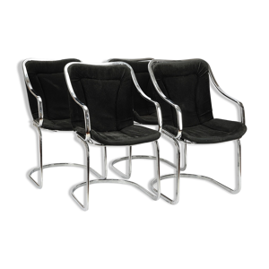 4 chaises en métal chrome, Cidue,