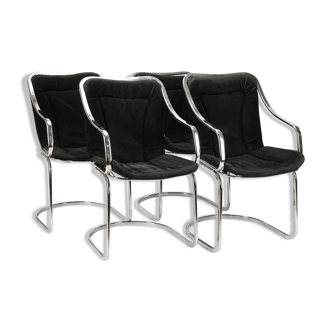 4 chaises en métal chrome, Cidue, Italie , 1980s.