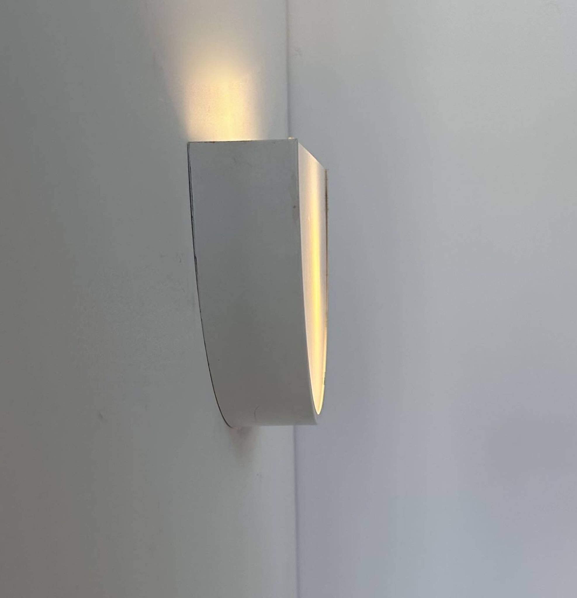 Vintage half-circle wall lamp, white lacquered metal and opaline glass, France 1970