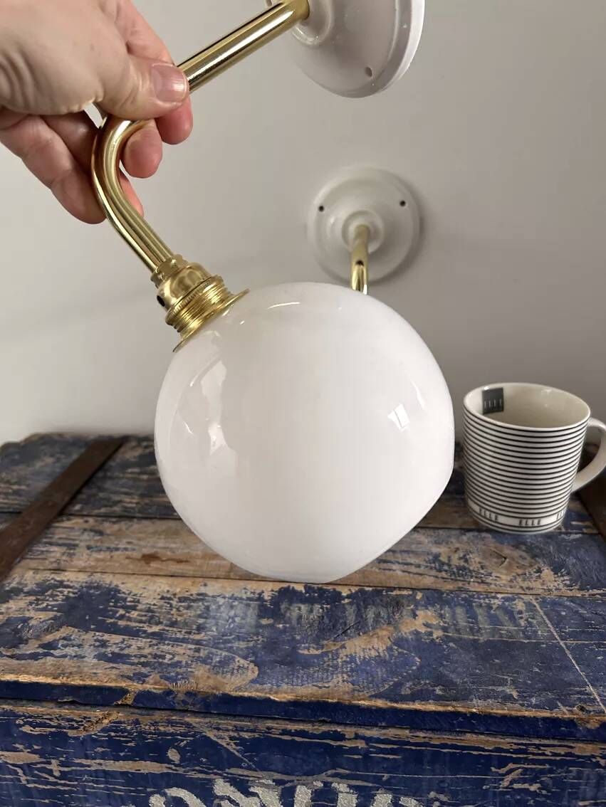 Pair of vintage white opaline wall lights