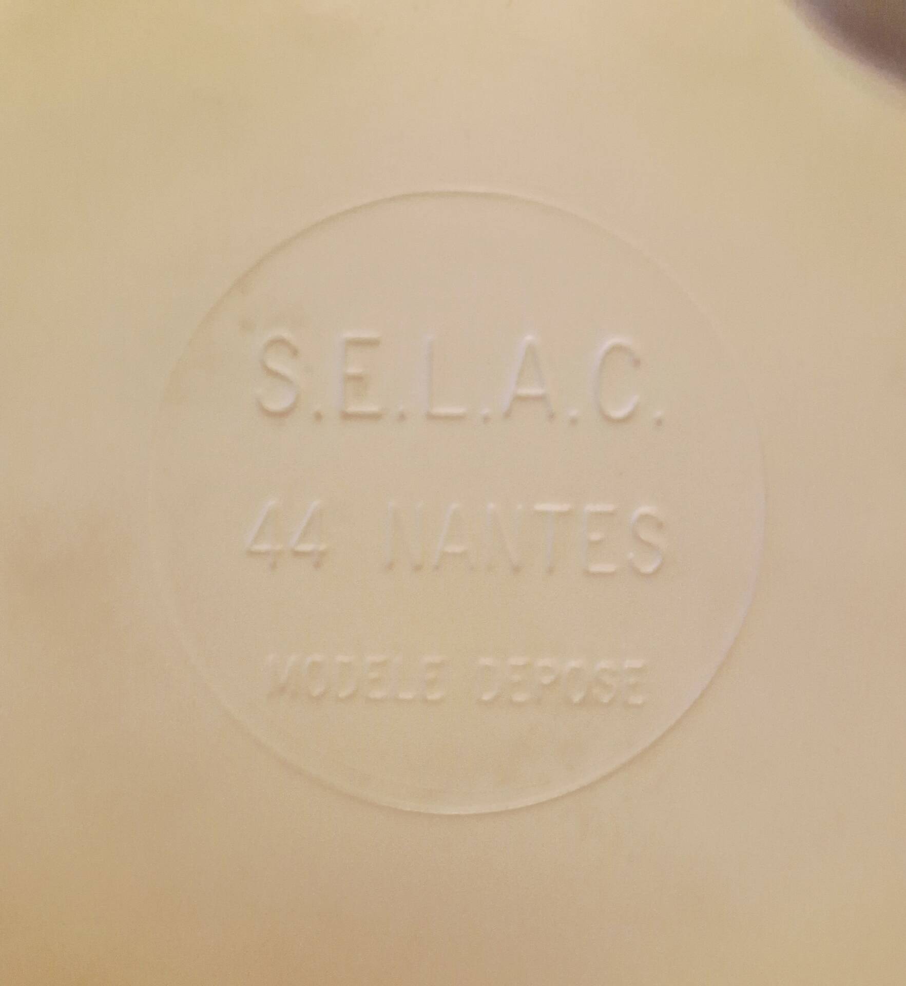 Barrel chair + 2 poufs Selac 1970s cognac and white faux leather
