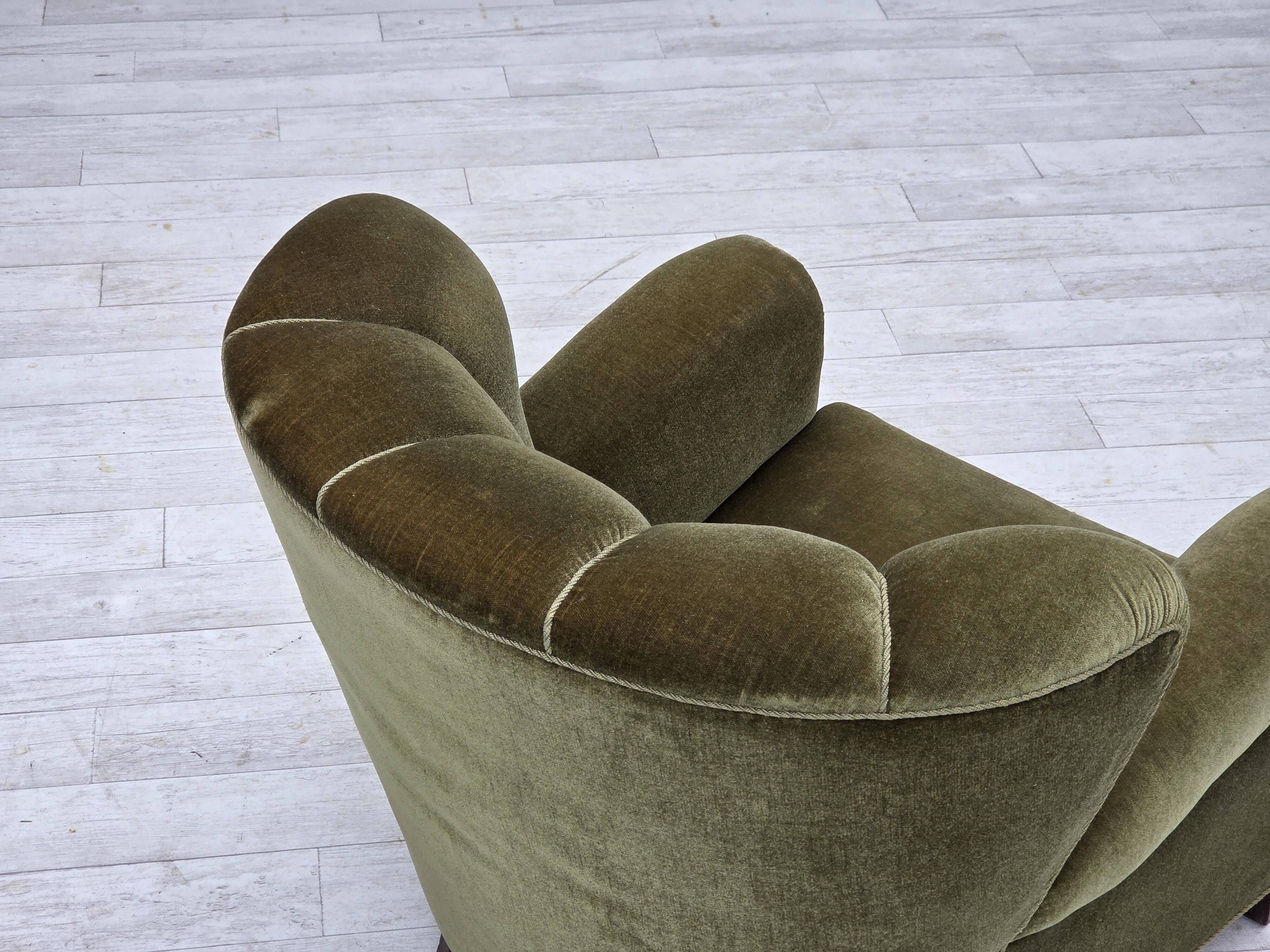 1960s, Danish relax armchair, green furniture velour, original condition.