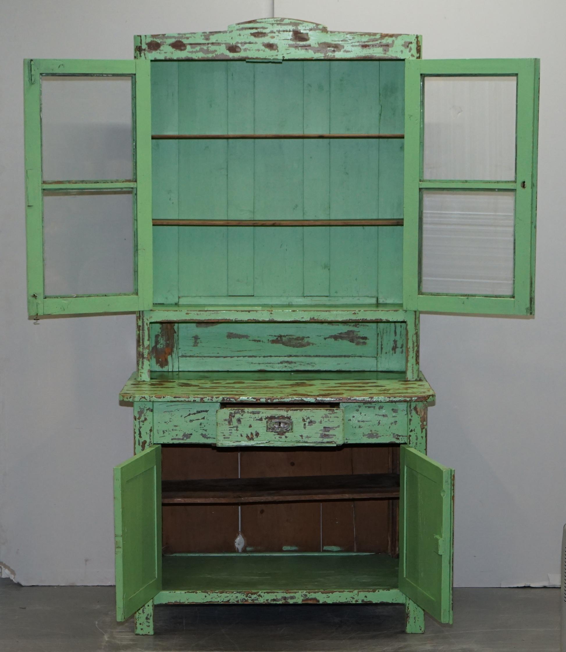 Victorian Green Patinated Buffet, Library or Cabinet