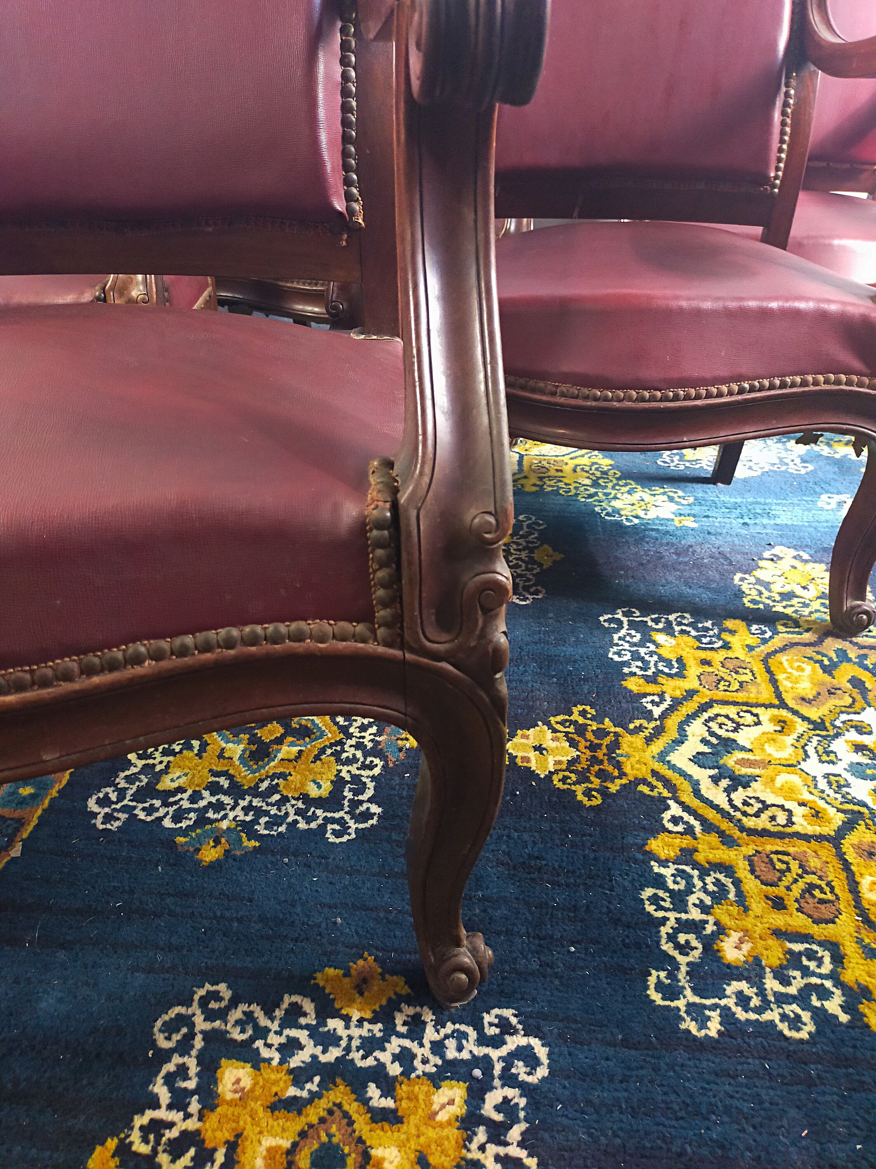 Series of 6 Louis XV armchairs in mahogany and leather