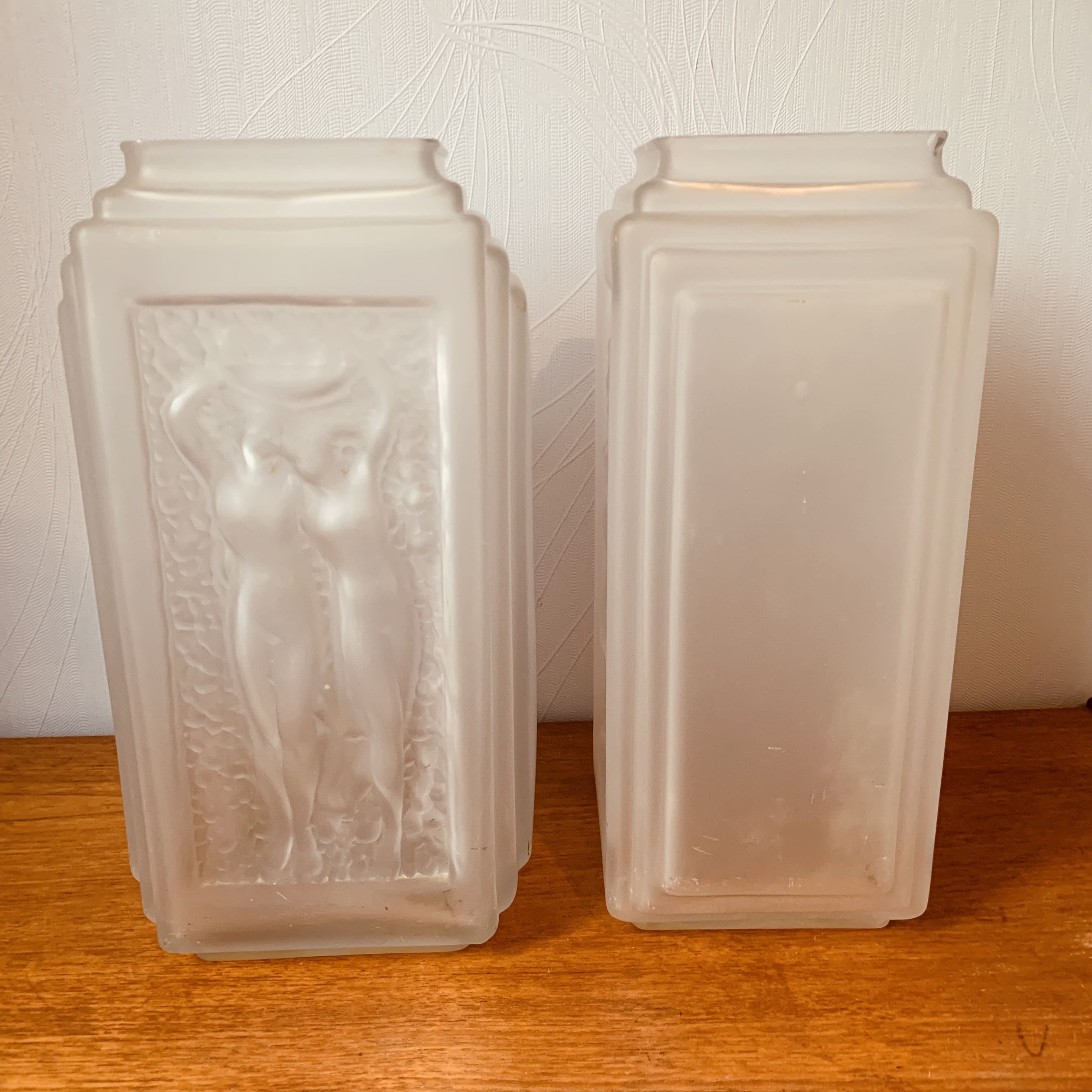 Ancienne paire de grand vase art deco verre depoli signé
