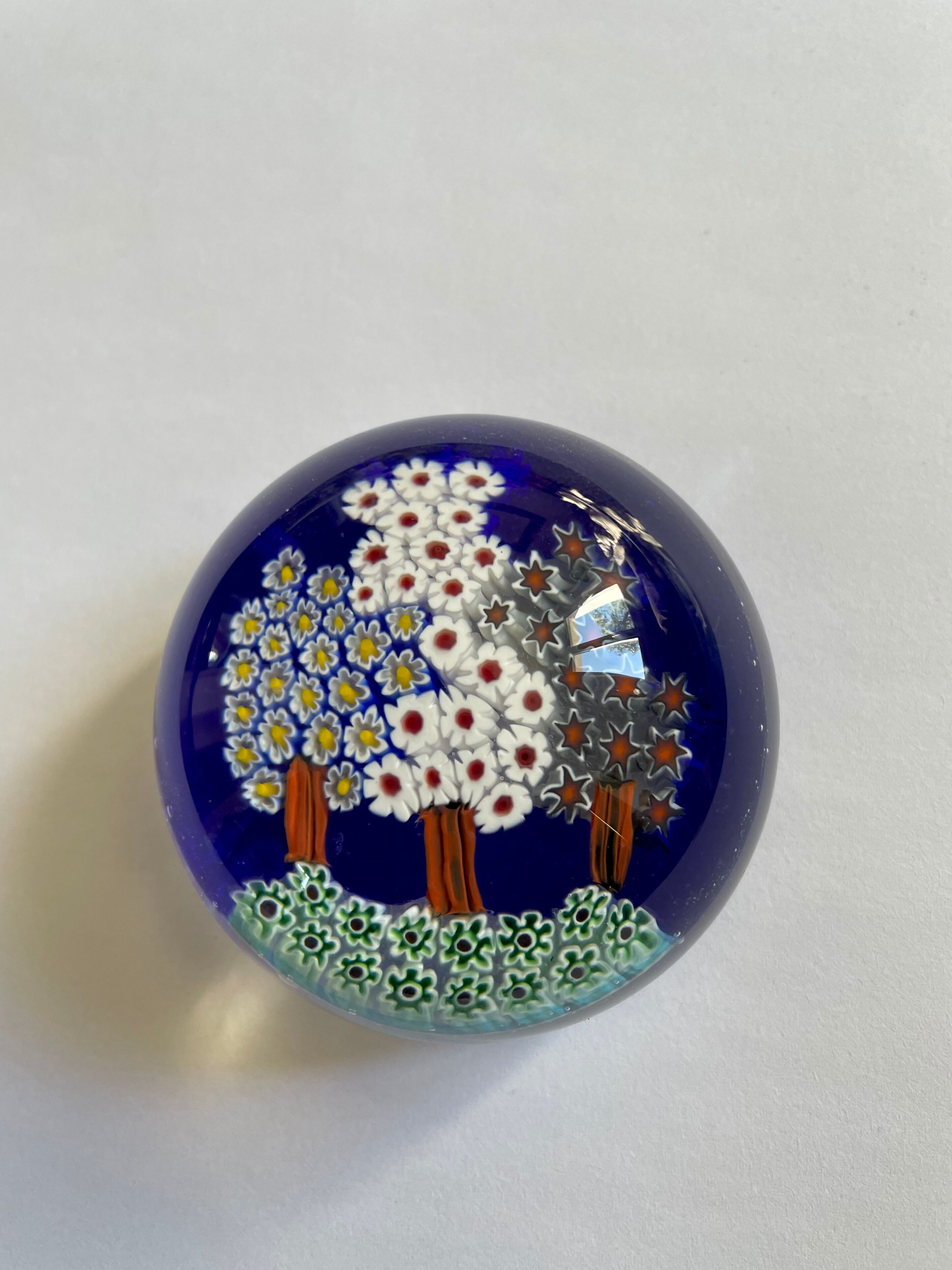 Millefiori Murano parchment paperweight signed