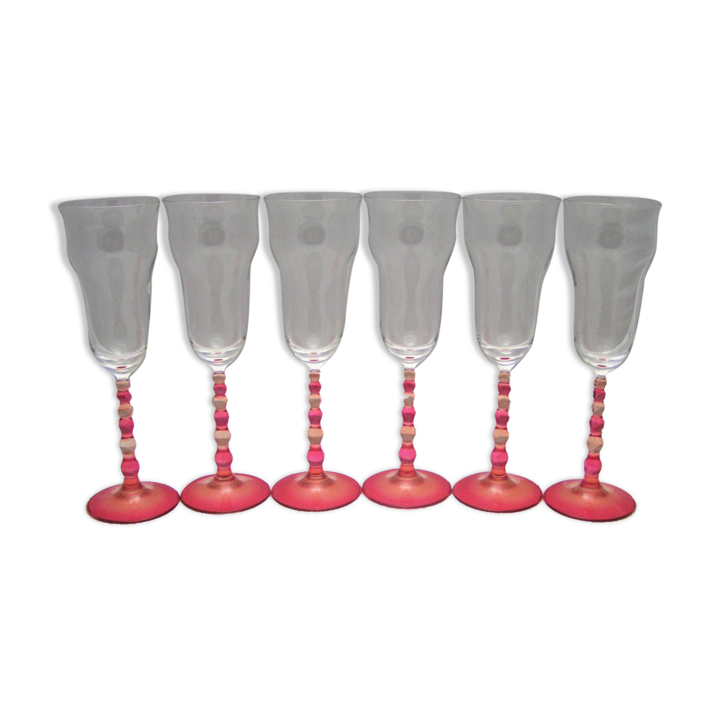 6 colored glass champagne flutes