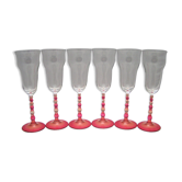 6 flutes à champagne en verre de couleur