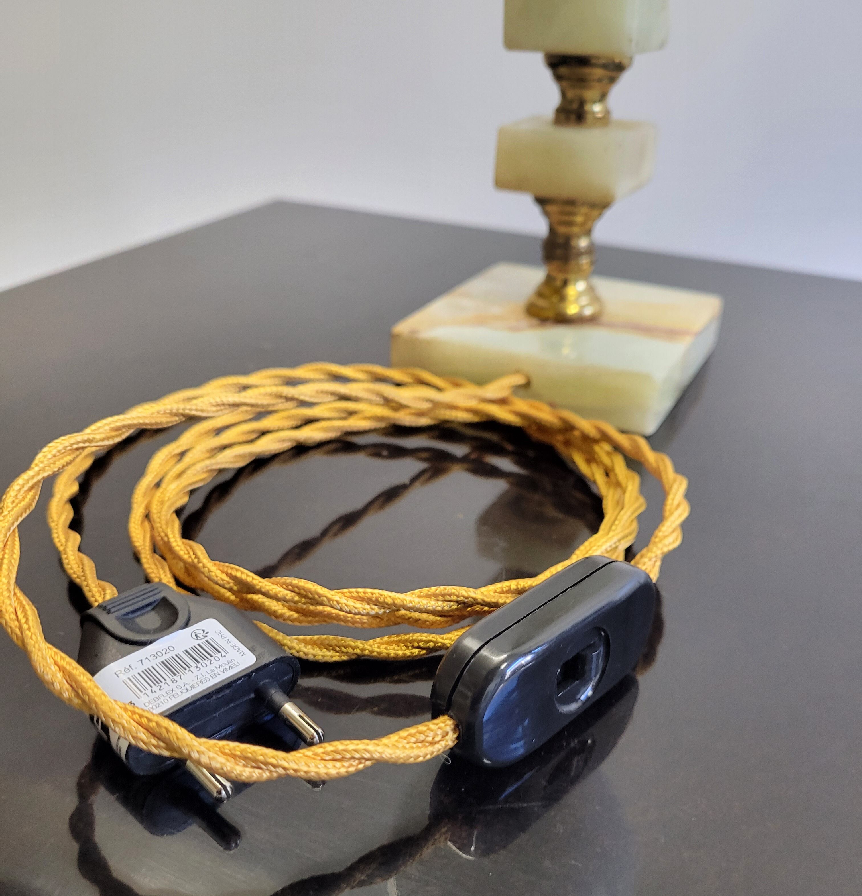 Onyx and brass lamp with opaline globe