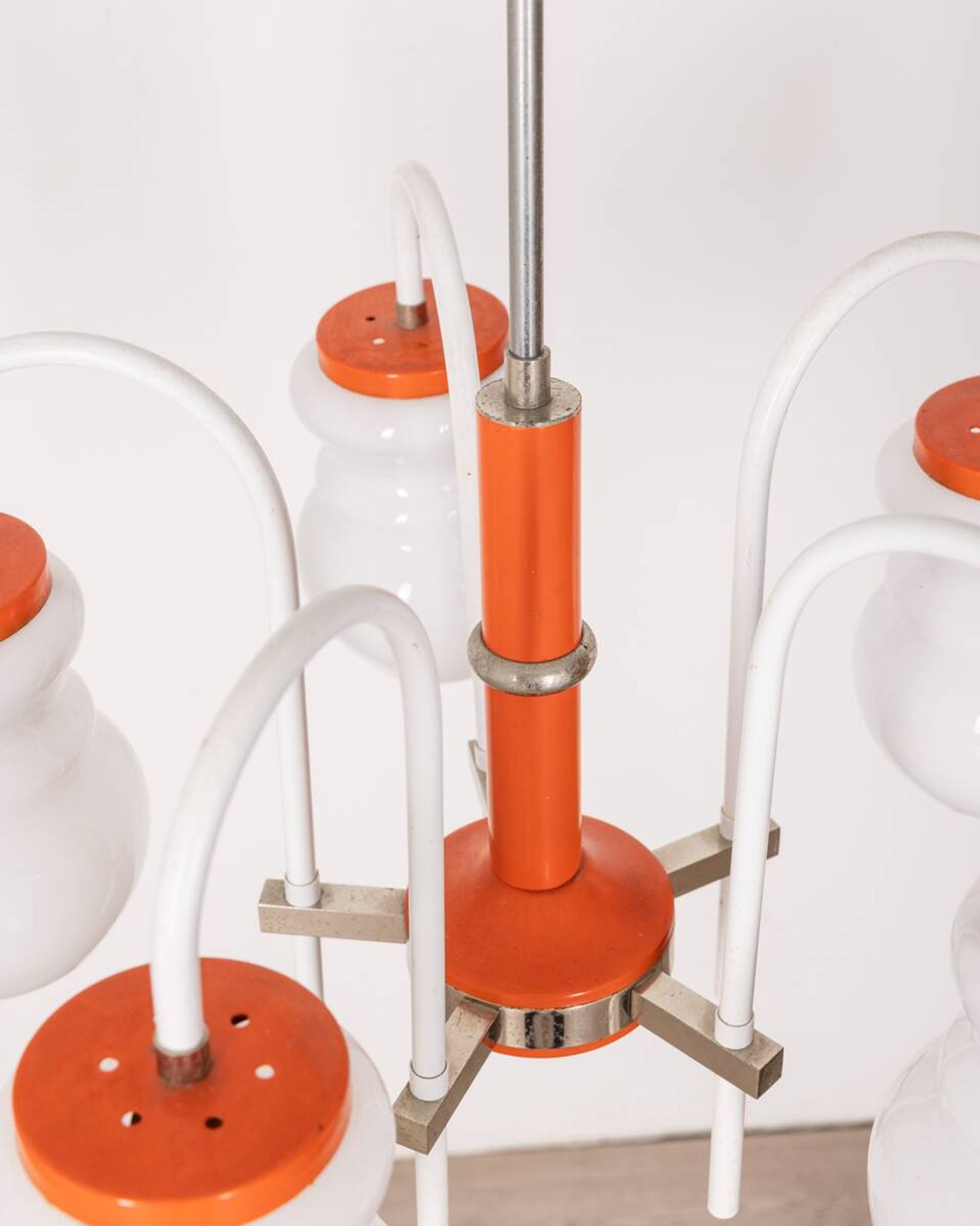 Vintage 70's chandelier in orange metal and glass italian design