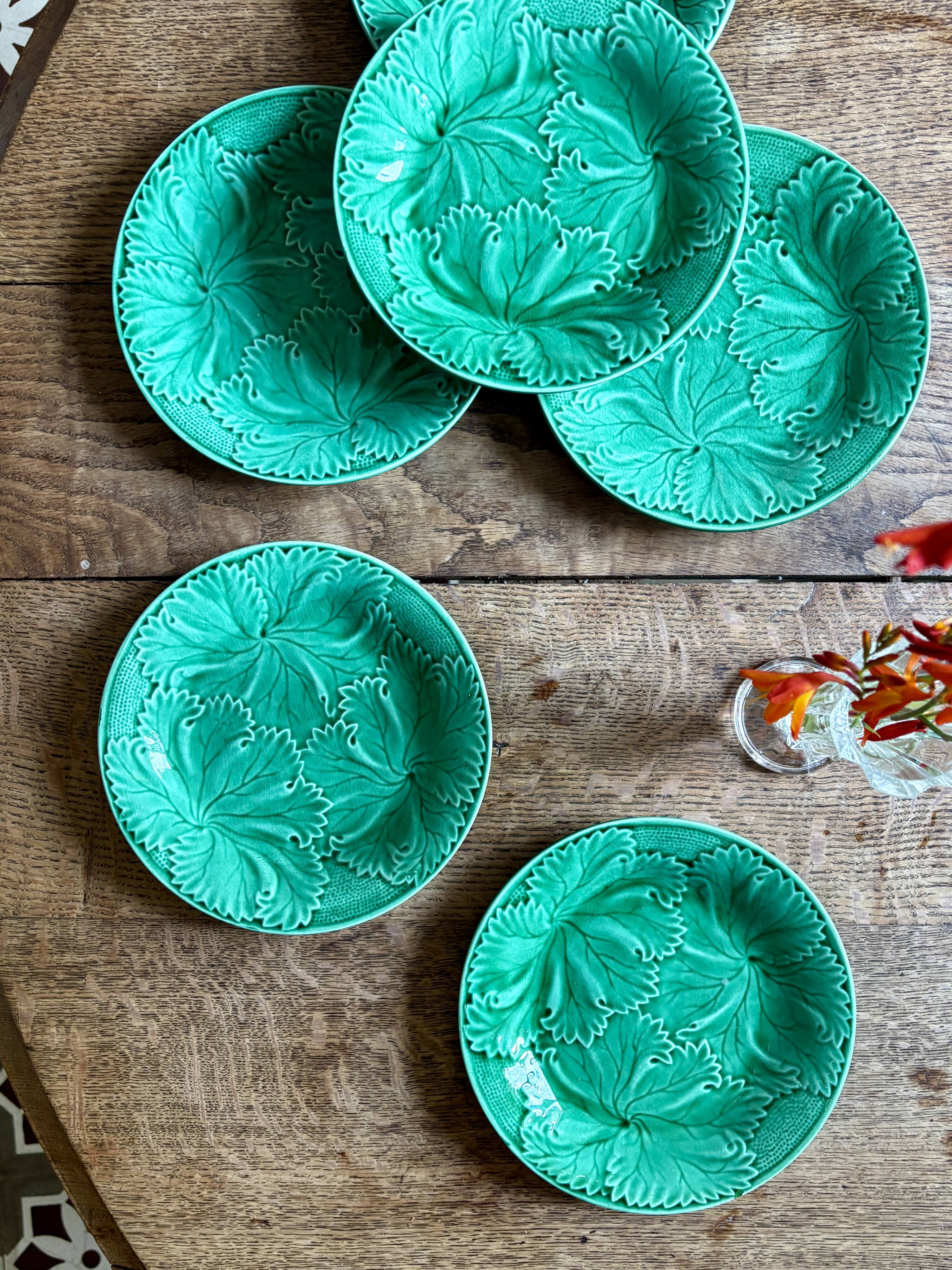 Set of 6 vintage green earthenware plates