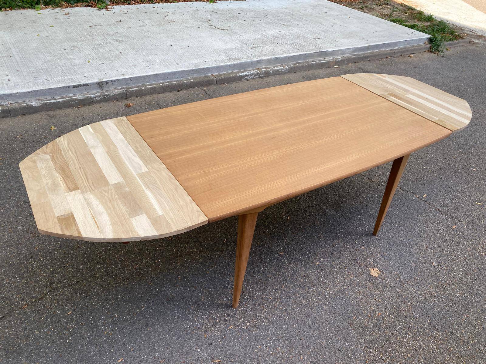 Scandinavian extendable dining table stripped in raw teak 1960 certified NF