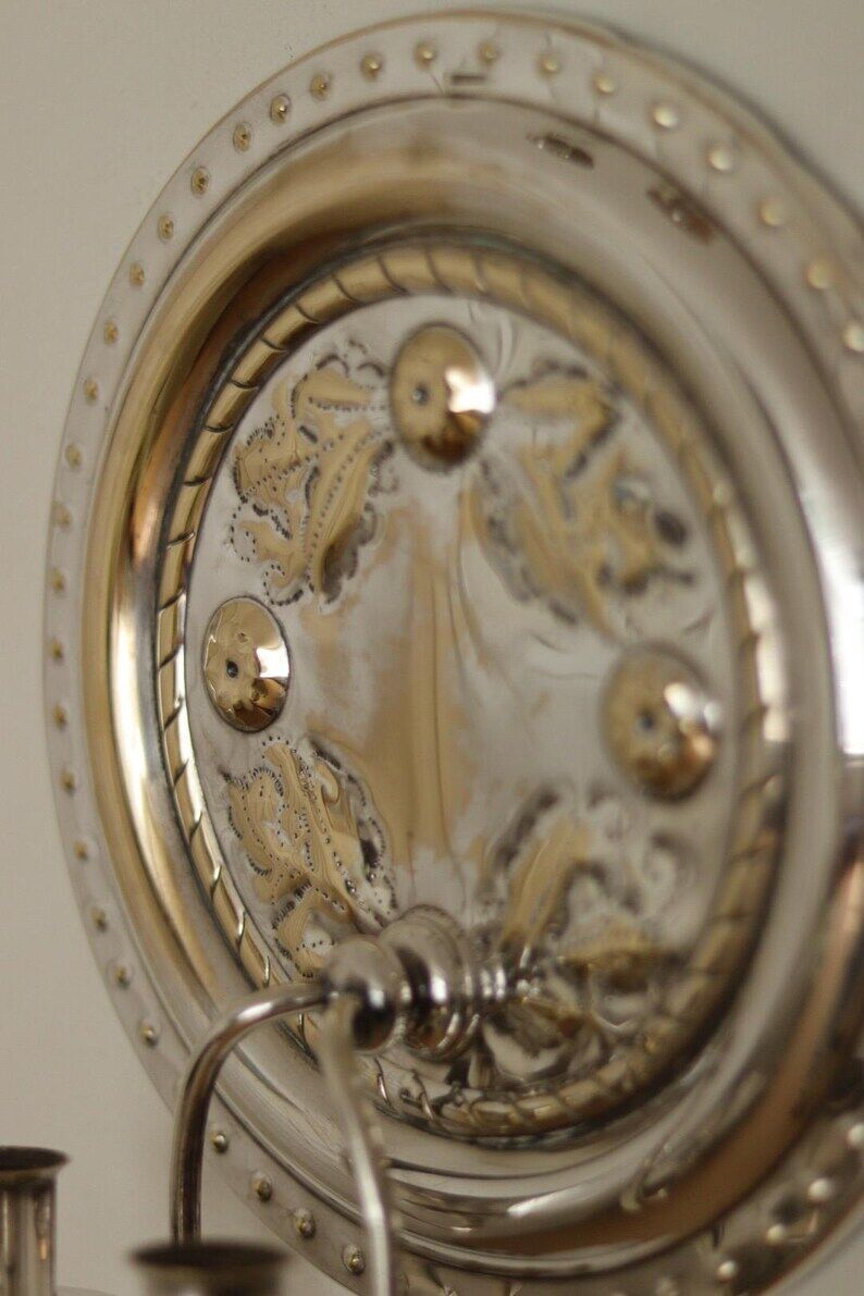 Pair of Vintage Silver/ Nickel Plated Swedish Sconce