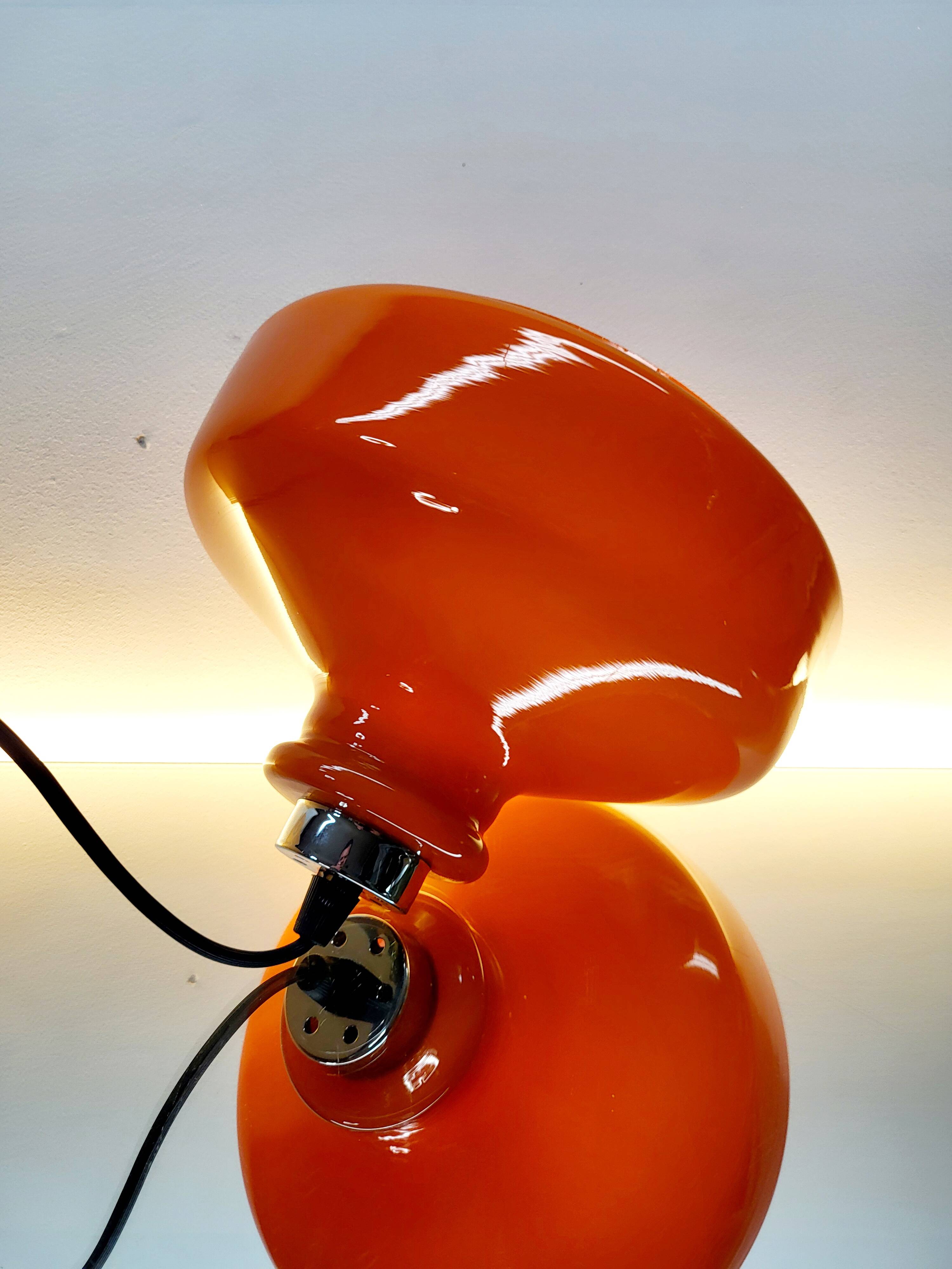 Suspension vintage en verre opalin orange avec finition chromée, années 60