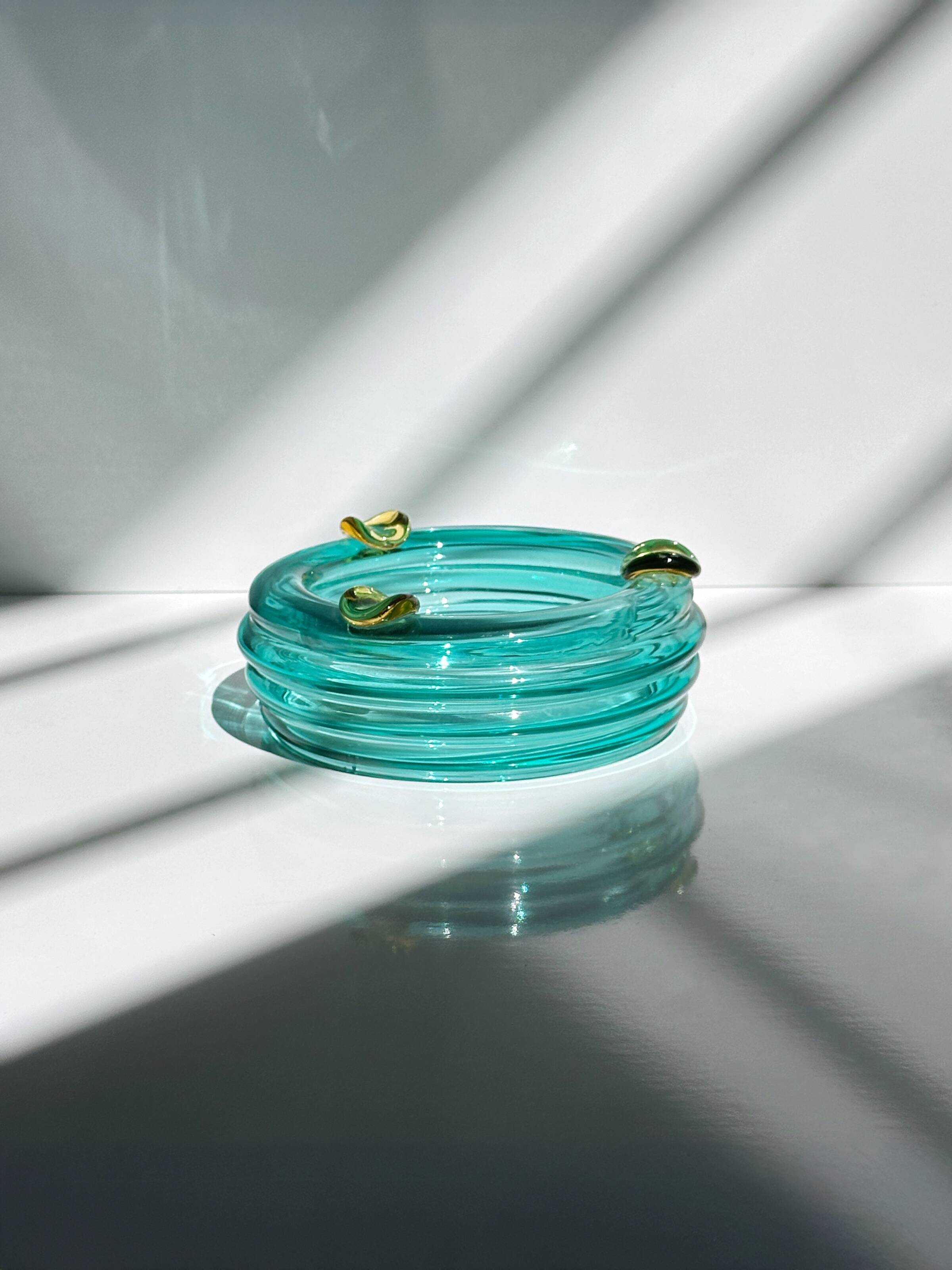 Italian Glass Vide Poche / Ash Tray Turquoise Glas Postmodern