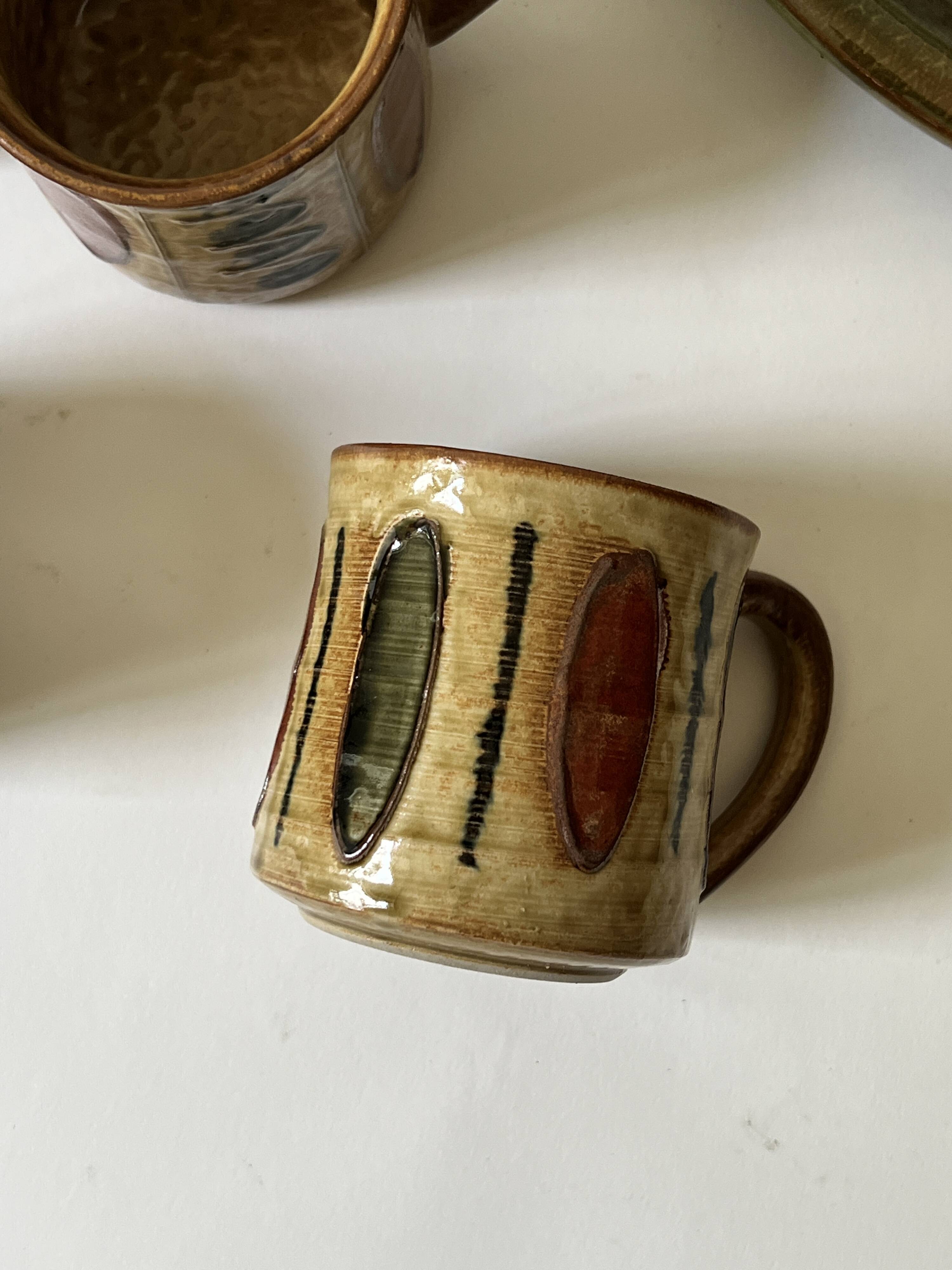 Set of 4 glazed ceramic coffee cups, circa 1970